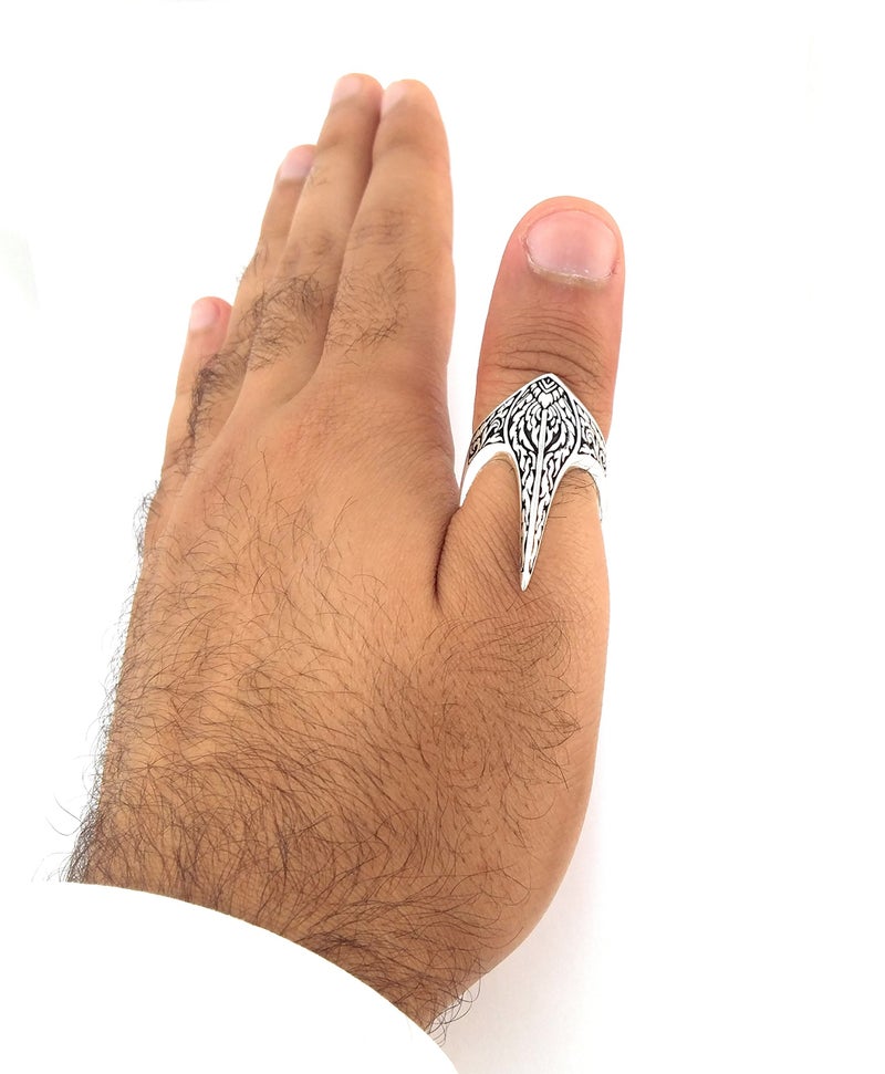 Babylon Silver Fang Gothic Biker Retro 925 Stelring Silver Turkish Handmade Luxury Men's Thumb Ring (13) - Image 4